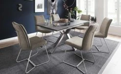 Keramik-Säulentisch ausziehbar Nora | Holzoptik Barrique Edelstahl