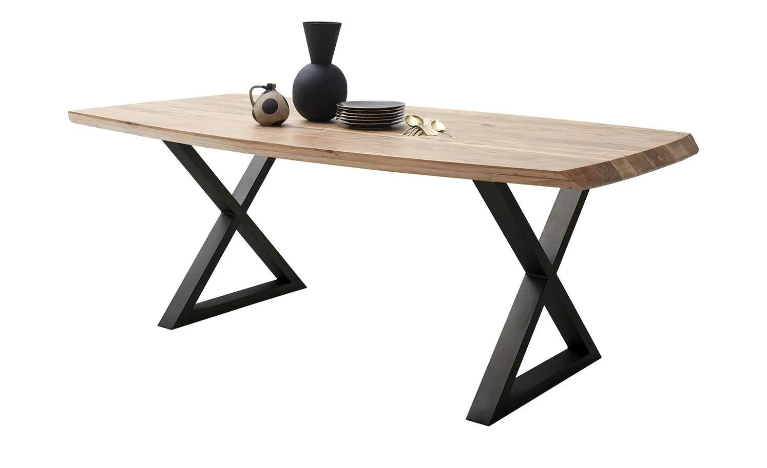 Woodford Kufentisch massiv Calotta Woodford Kufentisch massiv Calotta | 220|cm Natur X-Form Anthrazit -Hoeffner Verkäufe 15301468 2 202106211241