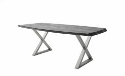 Woodford Kufentisch massiv Calotta | 180|cm Grau sandgestrahlt X-Form Edelstahl